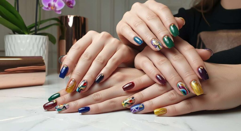 featured: the palette of opulence: stunning multicolored manicures for your next salon visit