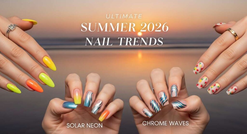 featured: the ultimate guide to summer 2026 nails: from solar neons to chrome waves