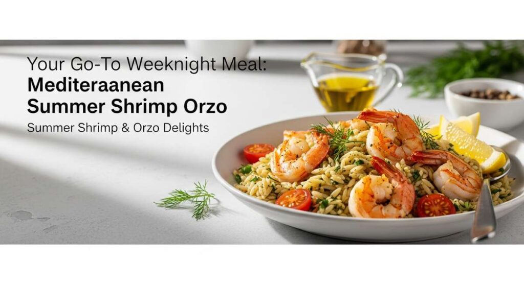 featured: your go to weeknight meal: mediterranean summer shrimp orzo