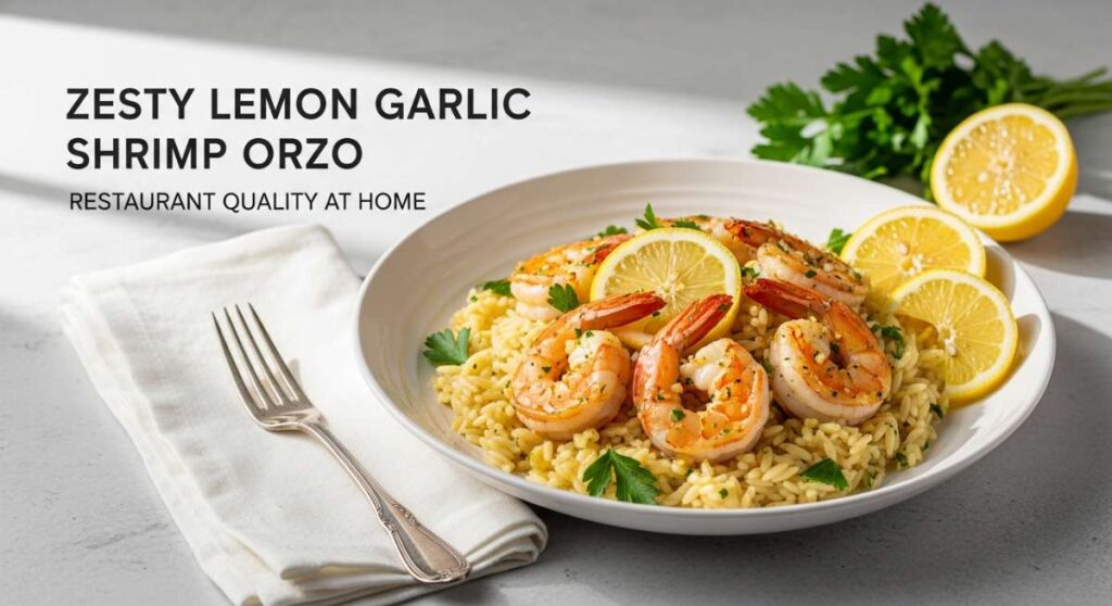 featured: zesty lemon garlic shrimp orzo: restaurant quality at home