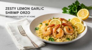 featured: zesty lemon garlic shrimp orzo: restaurant quality at home