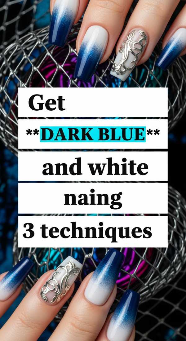 Get Dark Blue And White Nails Using 3 Techniques 69fc7e55c359e