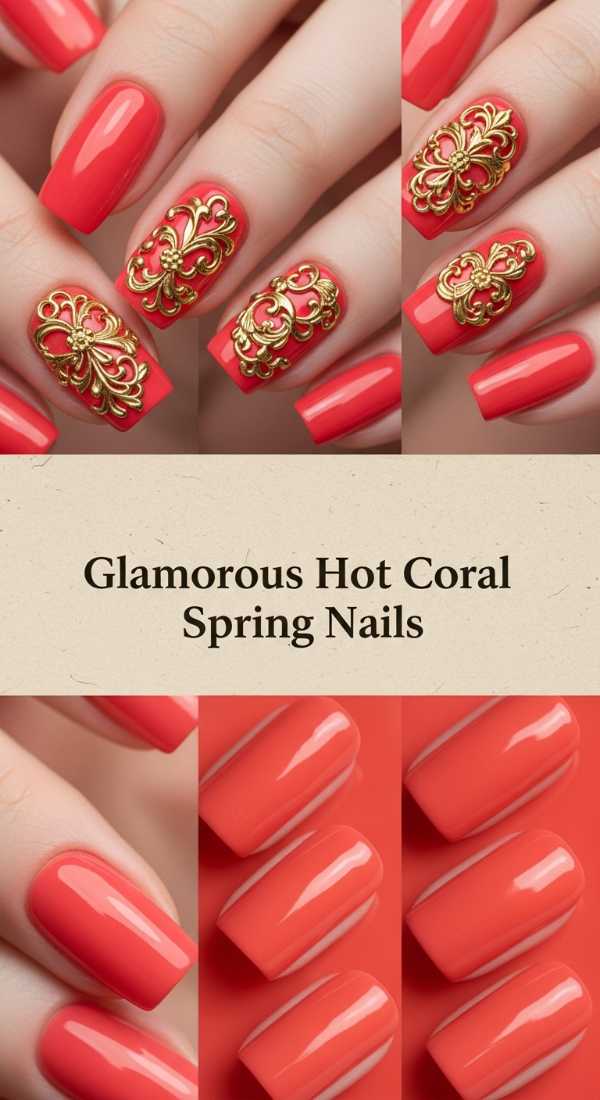 Glamorous Hot Coral Spring Nails 6a08aec9eb09b