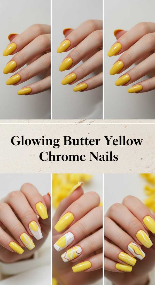 Glowing Butter Yellow Chrome Nails 69ff6d96d81df