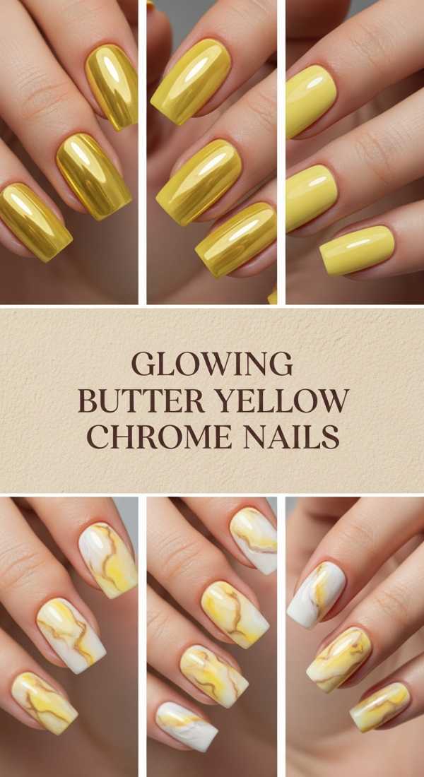 Glowing Butter Yellow Chrome Nails 69ff6d9f458bc