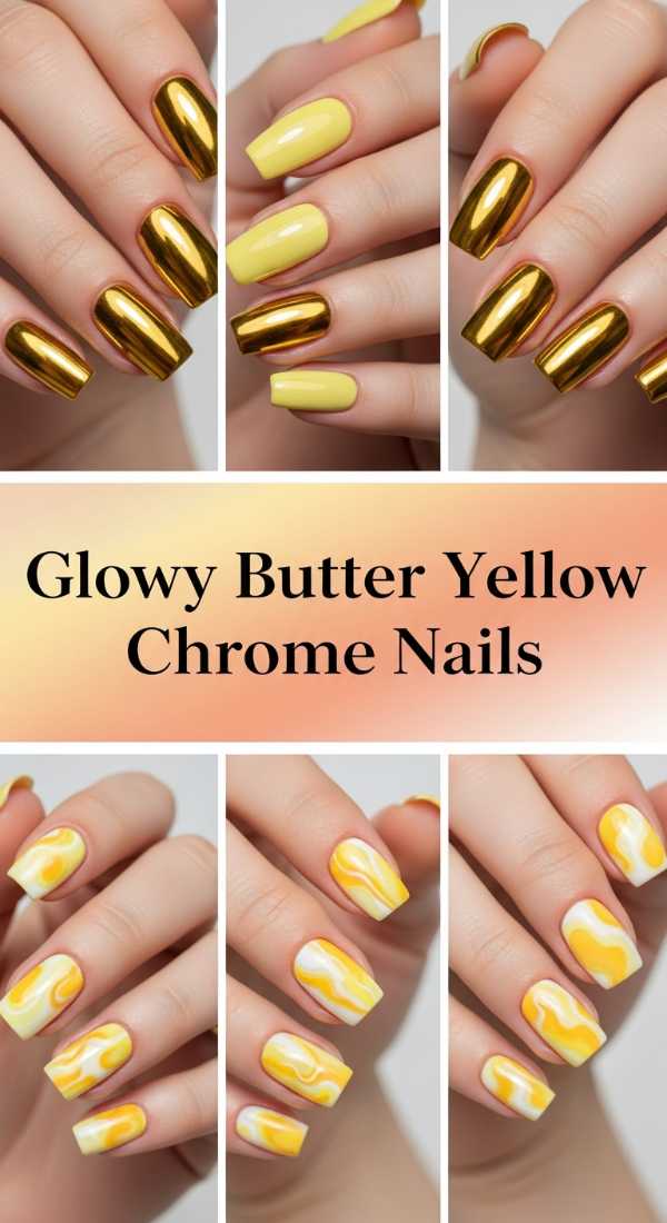 Glowy Butter Yellow Chrome Nails 69ff6c064c511