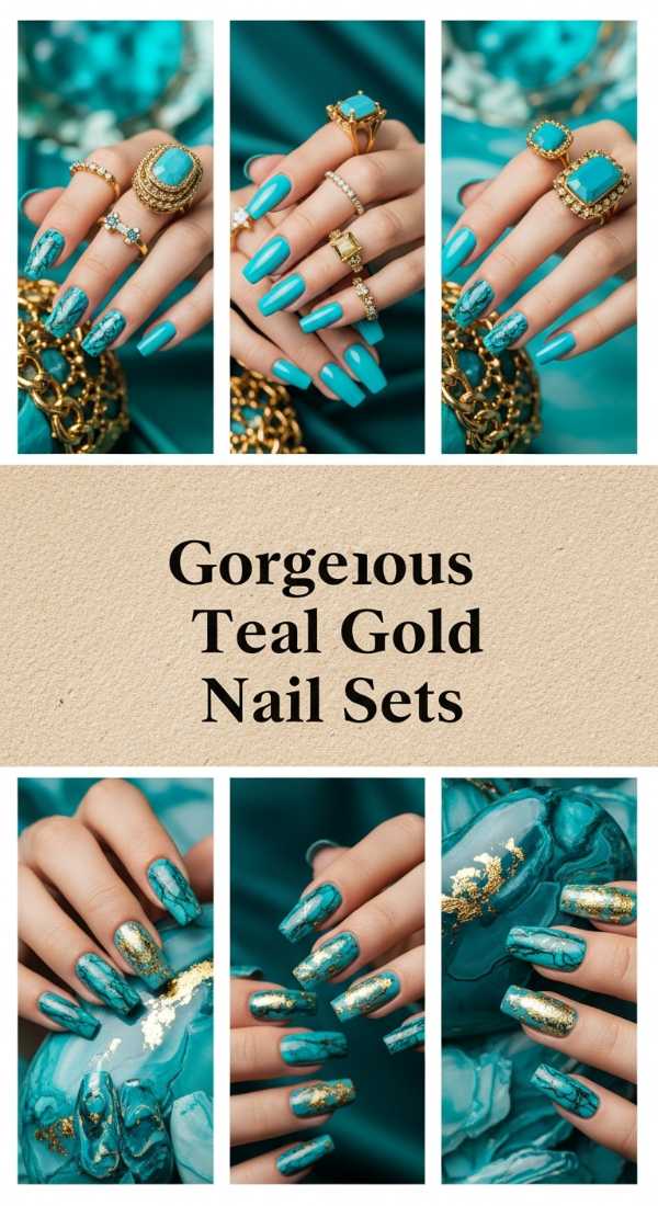 Gorgeous Teal Gold Nail Sets 6a0859c8511e6