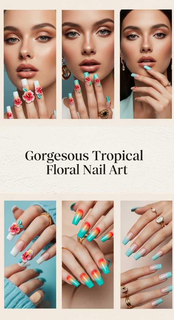 Gorgeous Tropical Floral Nail Art 6a13440440770