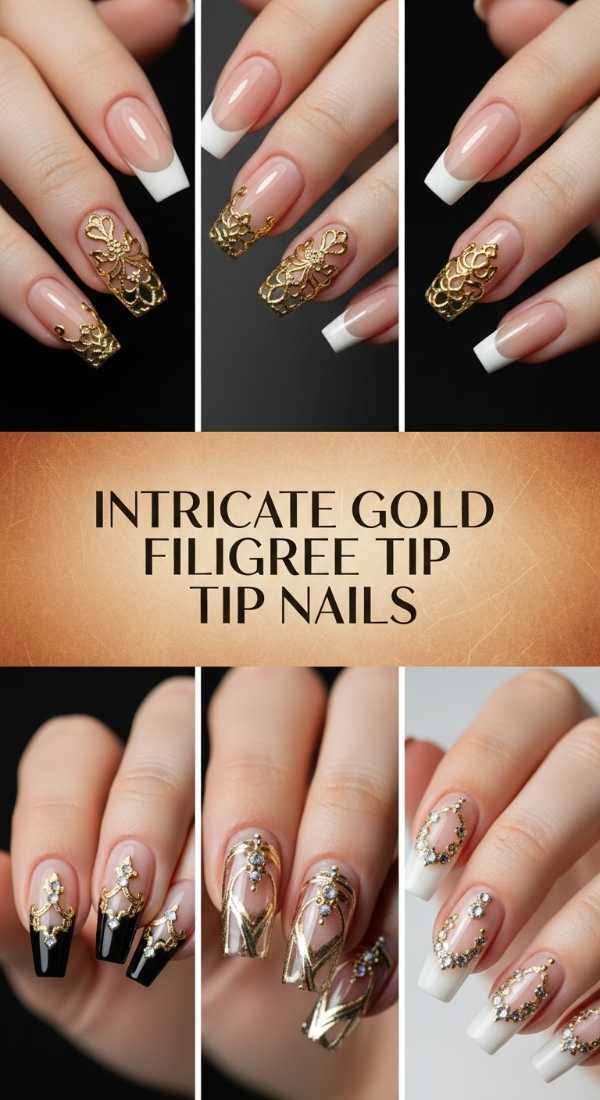 Intricate Gold Filigree Tip Nails 6a085837d4f28