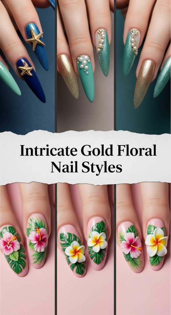 From Spring Pastels to Winter Glitz: The 2024 Seasonal Nail Edit Intricate Gold Floral Nail Styles 6a134f21e03aa