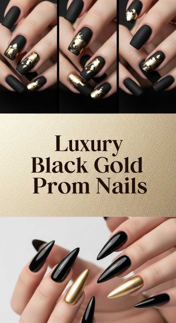 Luxury Black Gold Prom Nails 69ff6d9c33f5f