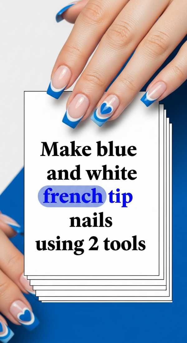 Make Blue And White French Tip Nails Using 2 Tools 69f4c3243327b