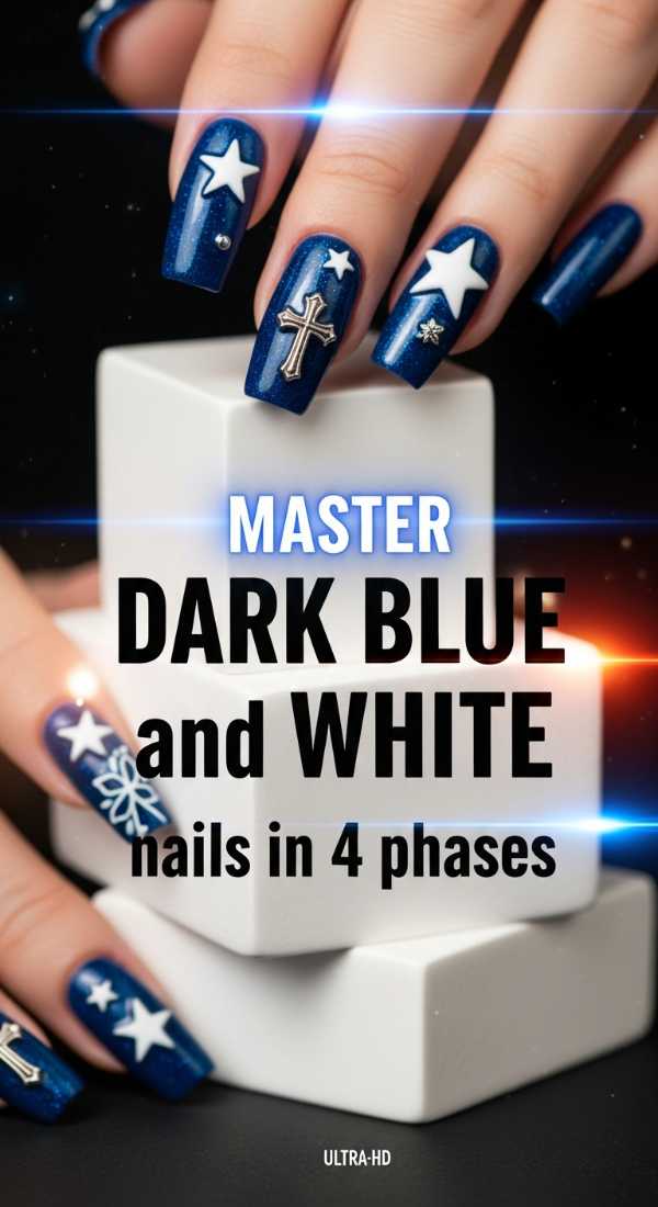 Master Dark Blue And White Nails In 4 Phases 69fc7e63b2d6d