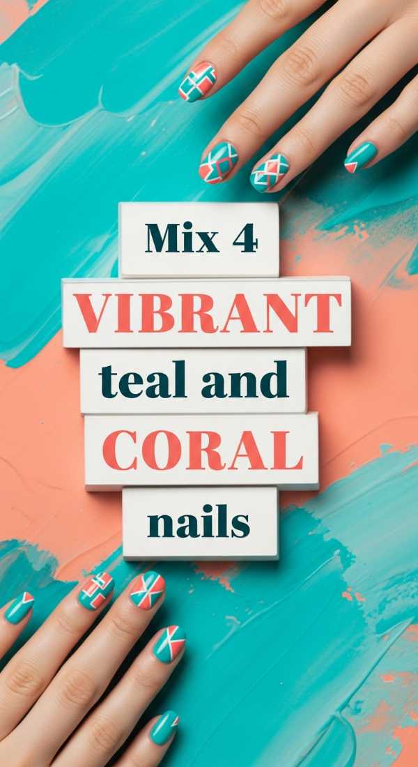 Mix 4 Vibrant Teal And Coral Nails 6a059b2613331