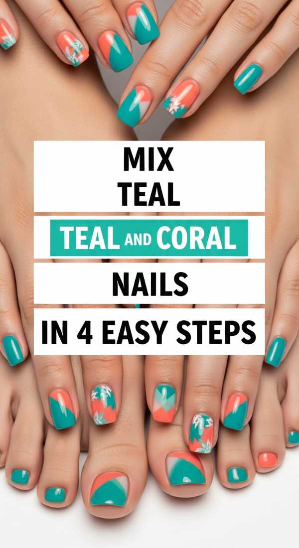 Mix Teal And Coral Nails In 4 Easy Steps 6a059f922a9e1