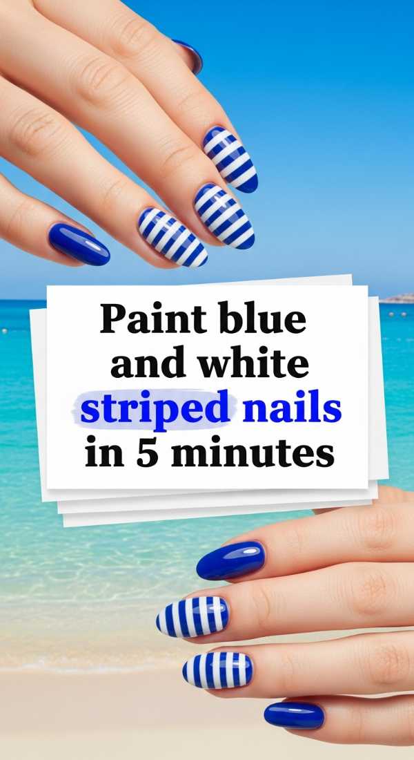Paint Blue And White Striped Nails In 5 Minutes 69fc7e6c63b5b