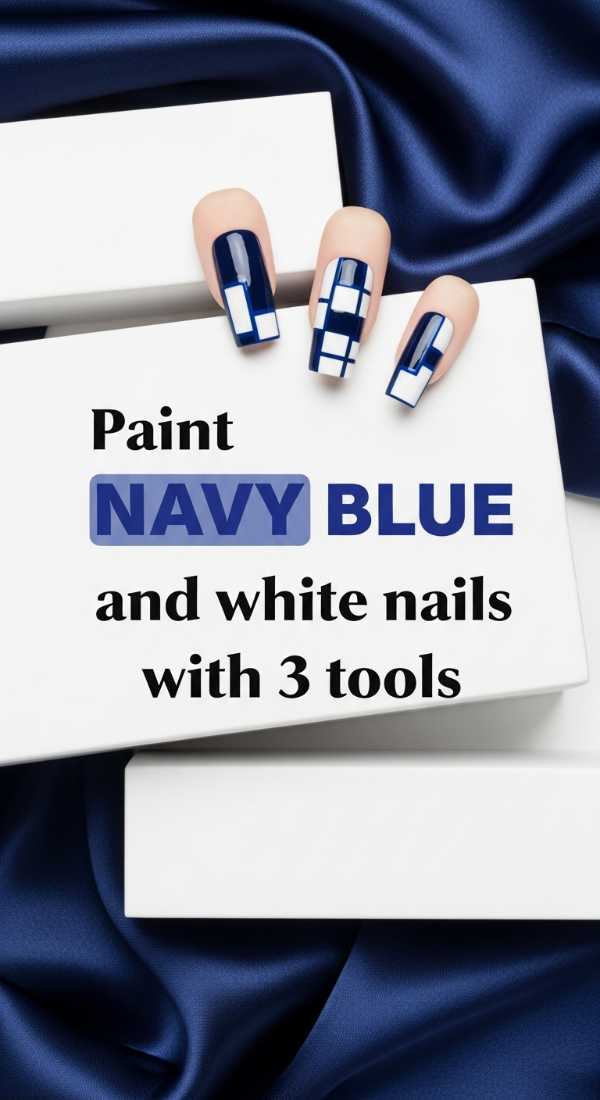 Paint Navy Blue And White Nails With 3 Tools 69fc7e5ad3114