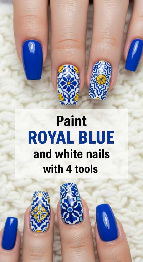 Paint Royal Blue And White Nails With 4 Tools 69fc7f660c00d