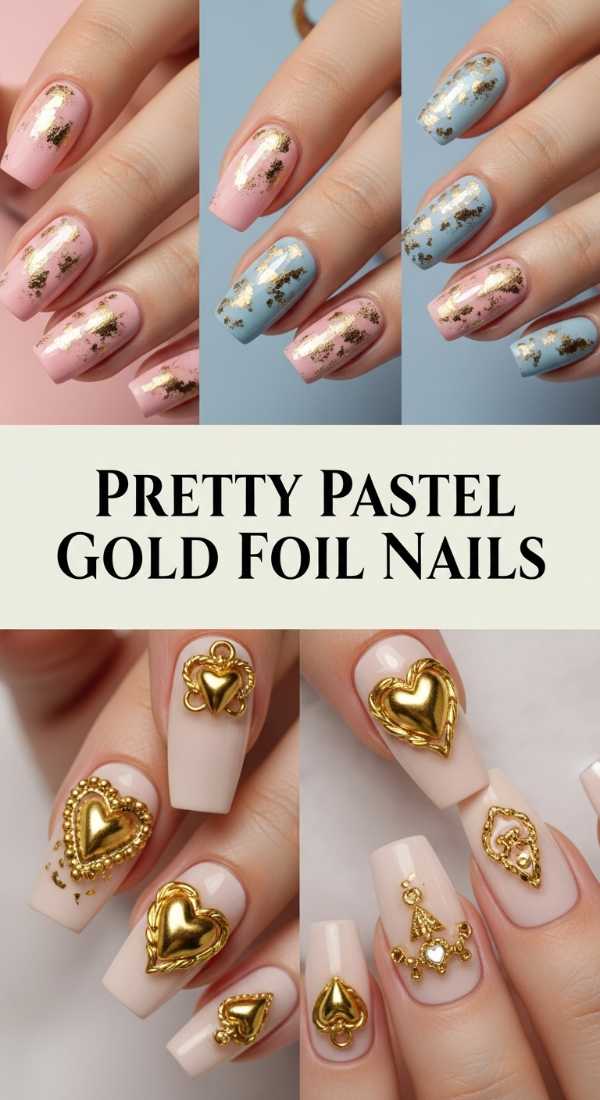 Pretty Pastel Gold Foil Nails 6a0859be877a6