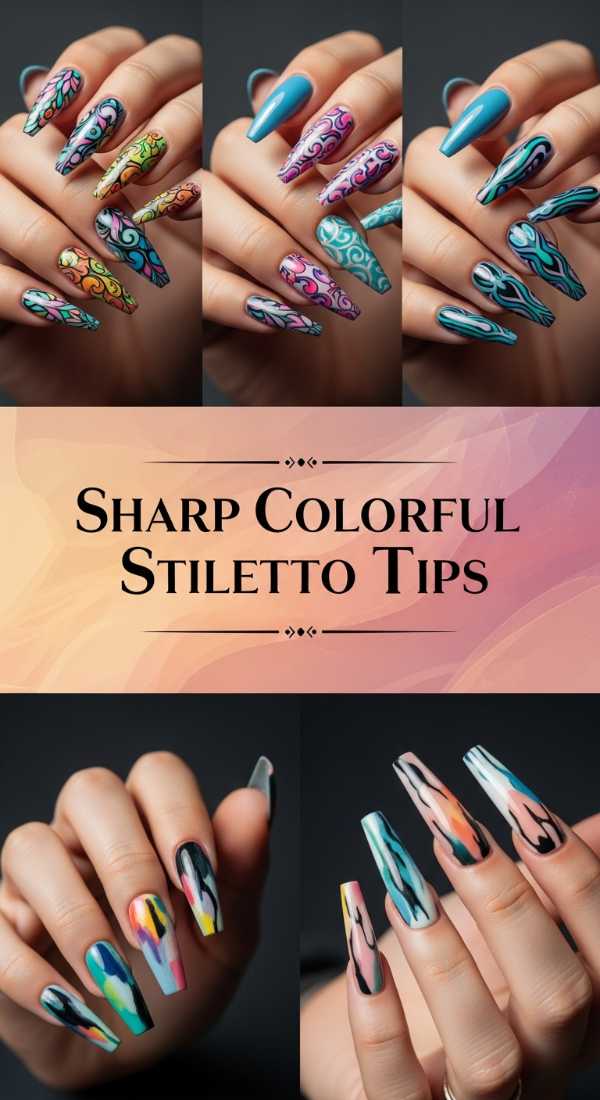 Beyond the Basics: Bold and Colorful Nail Designs for Every Occasion Sharp Colorful Stiletto Tips 6a08aefab07af