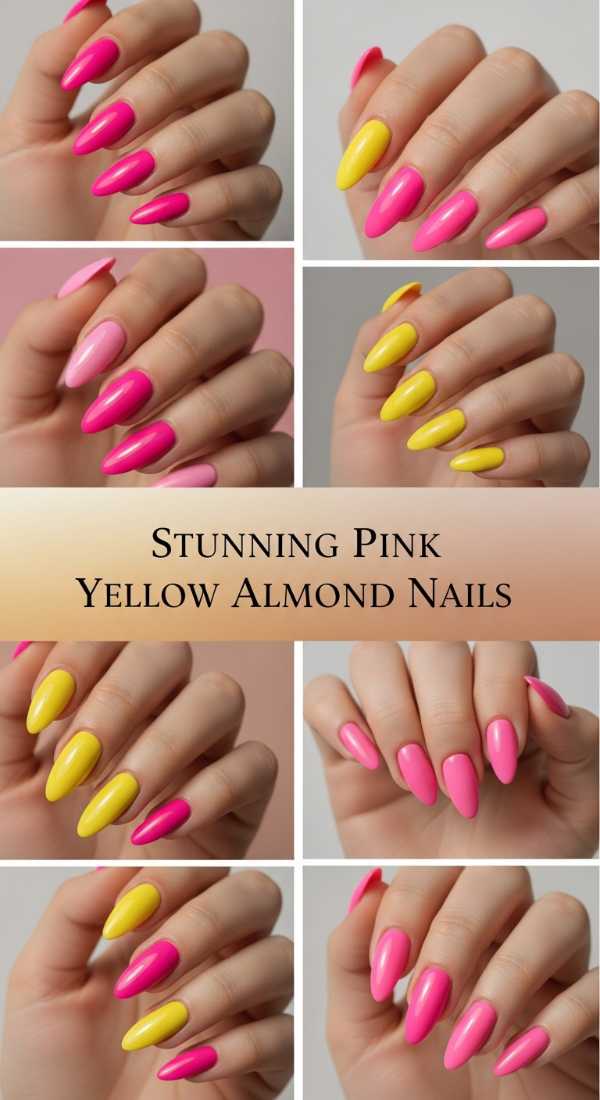 Stunning Pink Yellow Almond Nails 6a006b6608077