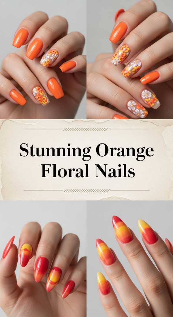 Stunning Sunset Orange Floral Nails 6a006b5a4ef43