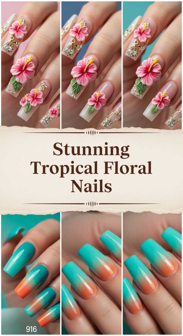 From Runway to Fingertips: The Exquisite Art of Bespoke Press-On Extensions Stunning Tropical Floral Nails 6a134902eac32