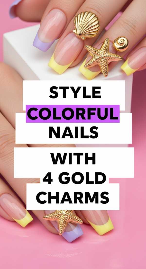 Beyond the Polish: Stunning 3D Nail Art Designs You Can Do at Home Style Colorful Nails With 4 Gold Charms 6a0f11243d0b4