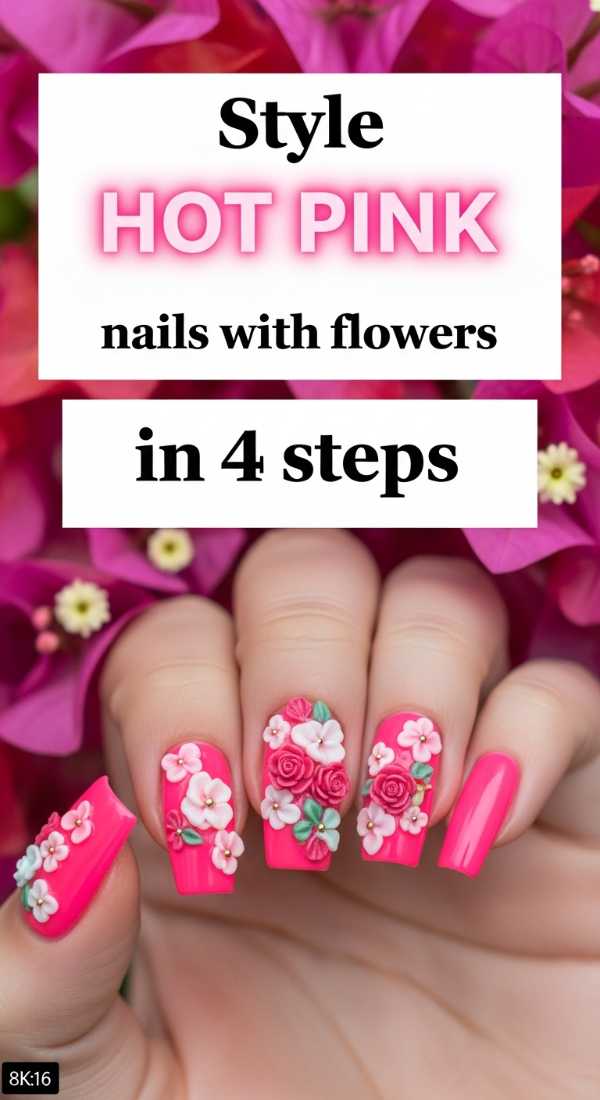 Style Hot Pink Nails With Flowers In 4 Steps 6a059b4444781