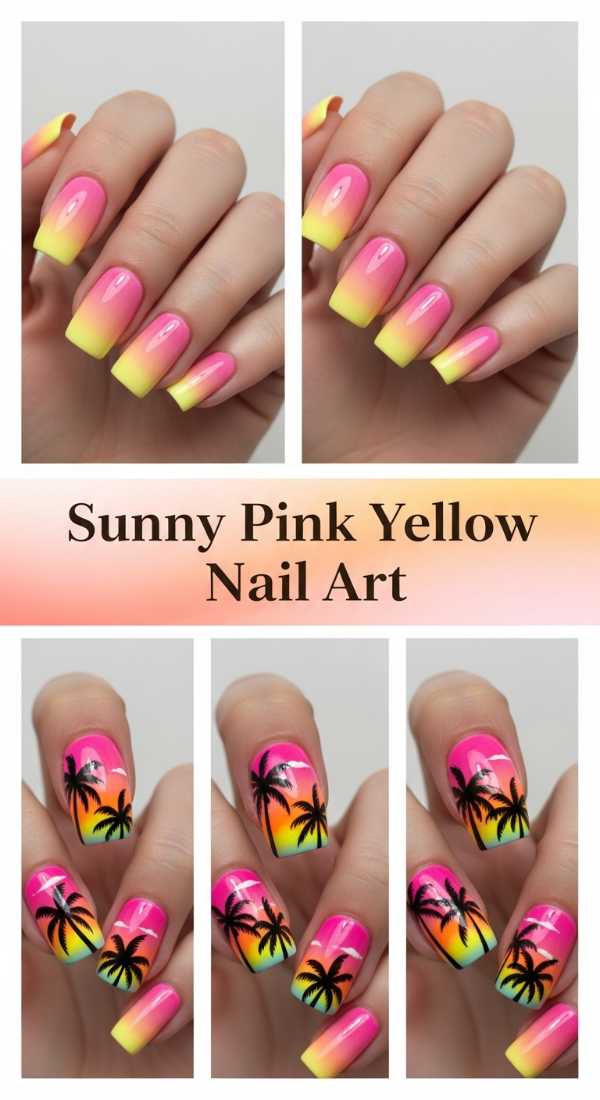 Sunny Pink Yellow Nail Art 6a006c69b26e5
