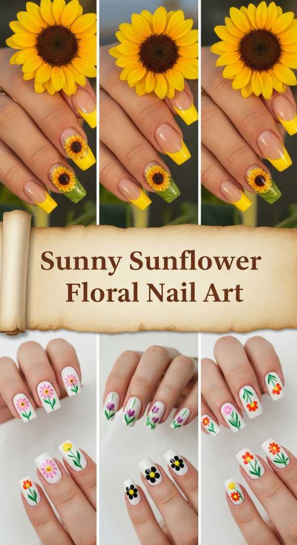 Sunny Sunflower Floral Nail Art 69ff6d971e41a
