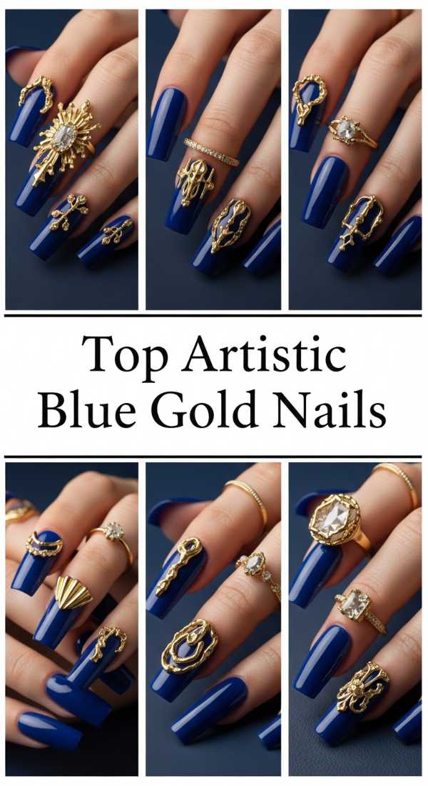 Top Artistic Blue Gold Nails 6a08582eb3a30