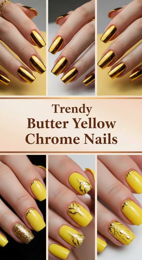 Trendy Butter Yellow Chrome Nails 69ff6c1814313