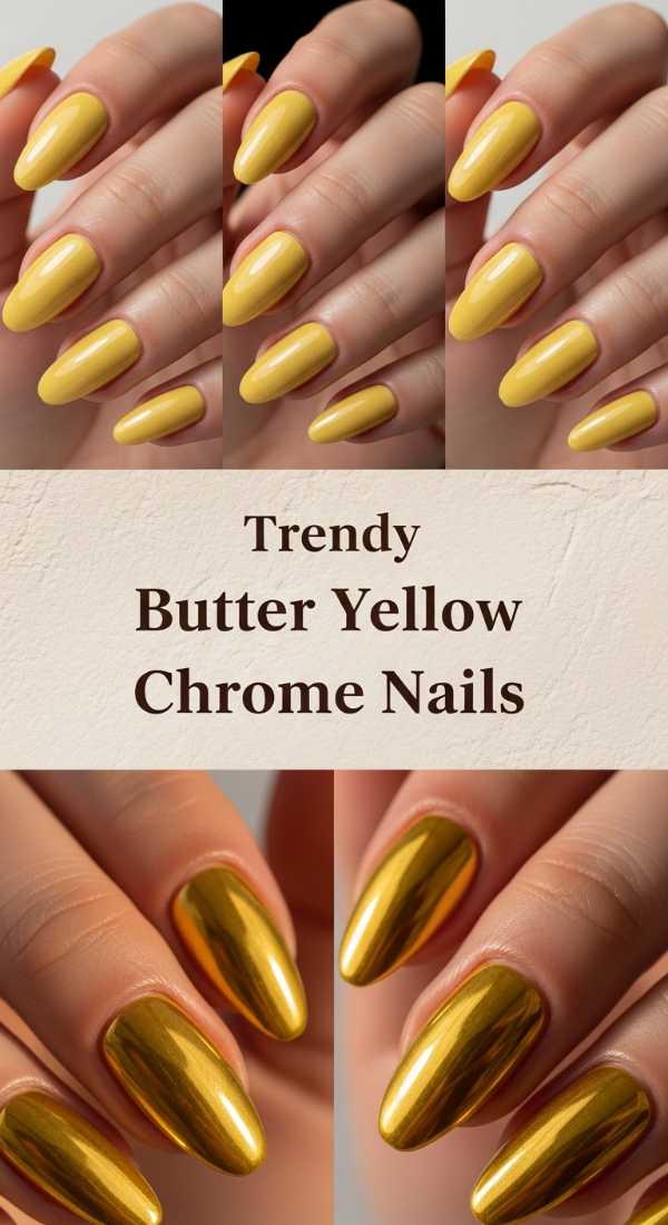 Trendy Butter Yellow Chrome Nails 69ff6d9c7488f