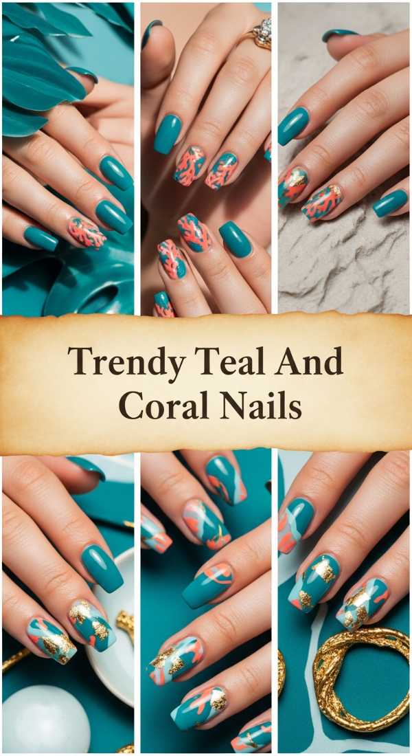 Trendy Teal And Coral Nails 6a006b6c38f29